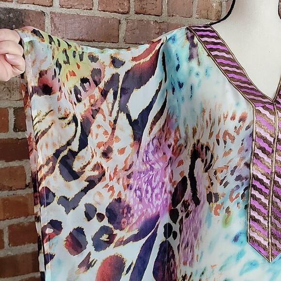 Carla Christoph Houston Custom Kaftan Multicolored Animal Print Dress Medium - Picture 7 of 15